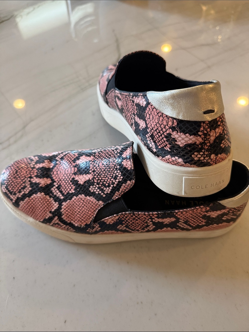 Cole Haan Pink & Black Snake-Print Slip-On Sneakers Sz 9.5B - Picture 2 of 3